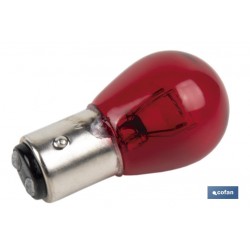 LÁMPARA COFAN 2 POLOS ROJA CENTRADA P21/5W (BAY15D) 12V VENTA UNITARIA