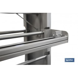 EXPOSITOR DE HULES Y MANTELES HORIZONTAL CON CORTADOR Y RUEDAS PARA 22 ROLLOS