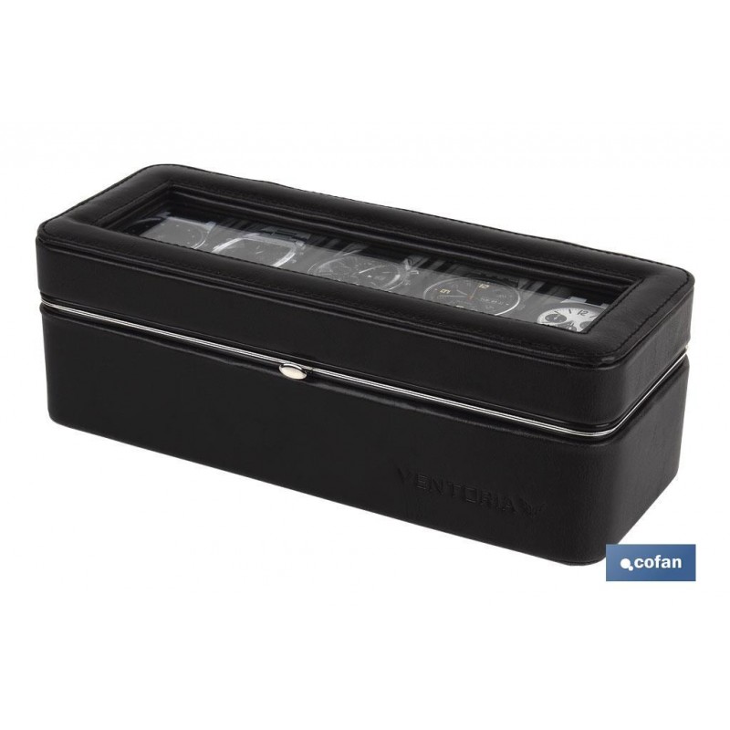 CAJA GUARDA RELOJES 5 UDS PIEL NEGRA